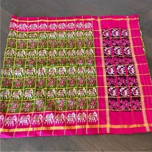 Vibrant Pink and Green Patola Ikkat Saree with blouse